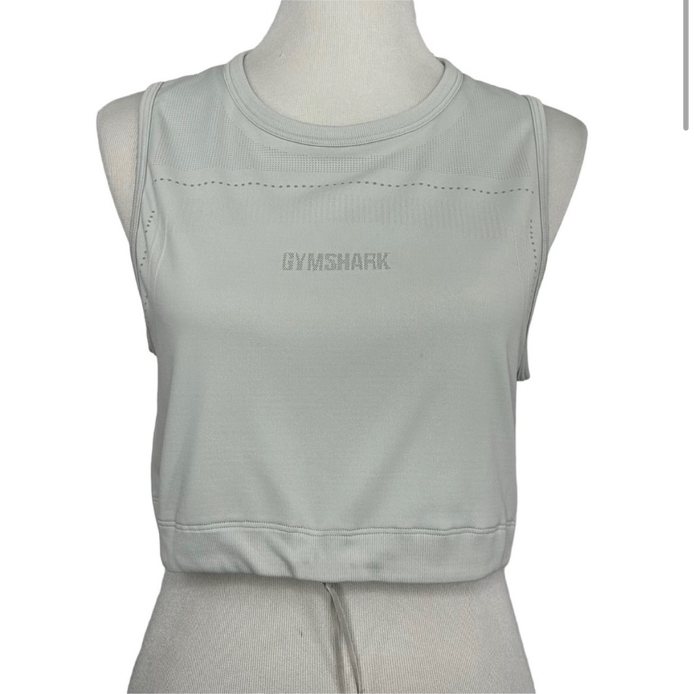 GYMSHARK Womens Cropped Logo Tank Top Sz M Light Green Drawstring Hem